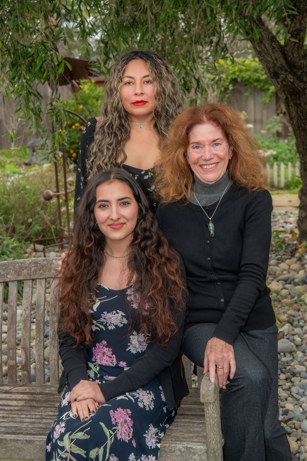 Denise Kramer with associate planners Rose Torres and Layla Shapiro in a Sonoma County garden